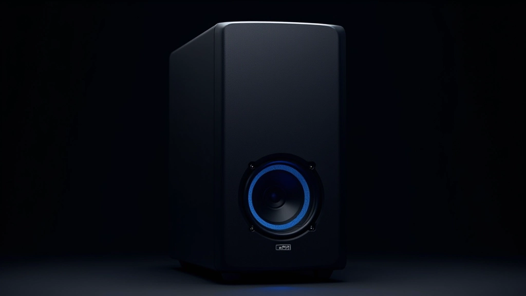 Profesionální studiový monitor reproduktor na tmavém pozadí s modrým LED osvětlením